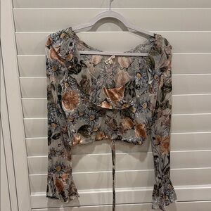 For Love And Lemons Floral Ruffle Blouse - Gray and Brown